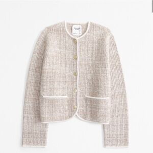 Novelty Button Tweed-Inspired Sweater Jacket